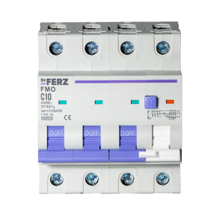 FMO-EL-3P+N 10A 30mA 6kA тип AC, х-ка C, 4M Диф. автомат